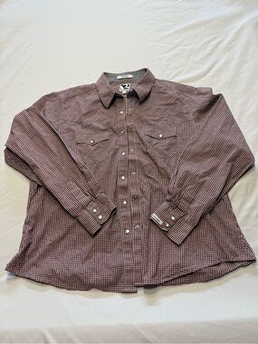 Rockies Men's Burgundy and White Small-Check Button-Down Shirt